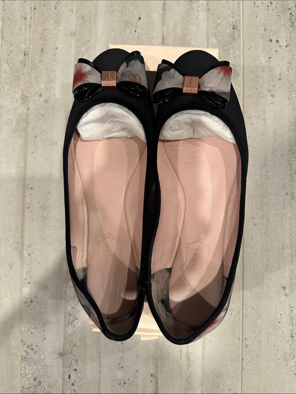 Ted Baker Black Floral Bow Ballet Flats - Women